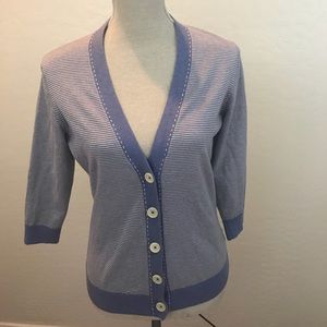 Boden Lavender Knit Stripe V Neck Cardigan Sz 10